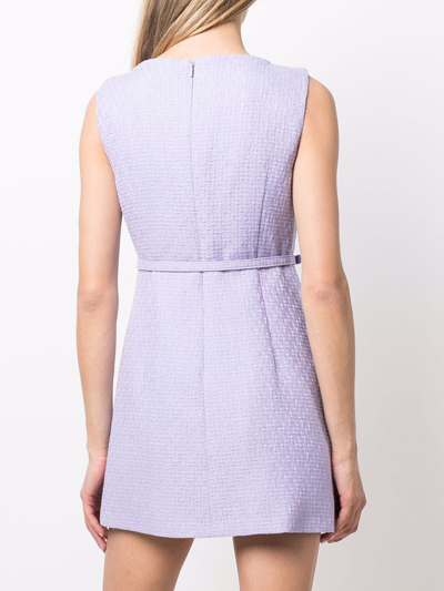 Shop Versace La Greca-plaque Bouclé Mini Dress In Violett