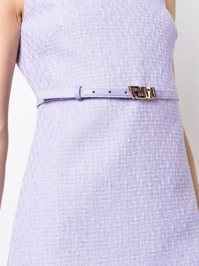 Shop Versace La Greca-plaque Bouclé Mini Dress In Violett