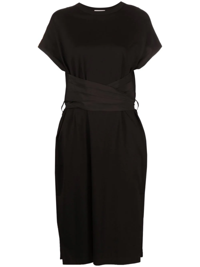 Shop Moncler Belted Midi Dress In Schwarz