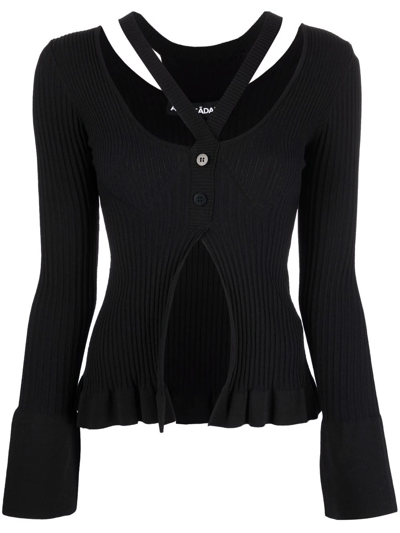 Andreädamo Andreadamo Ribbed-knit Cardigan With Double Layers In Schwarz