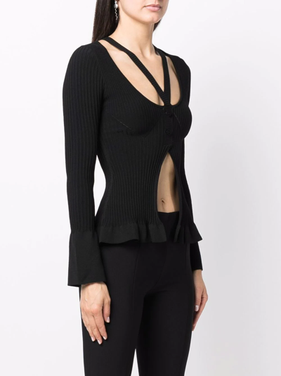 Andreädamo Andreadamo Ribbed-knit Cardigan With Double Layers In Schwarz