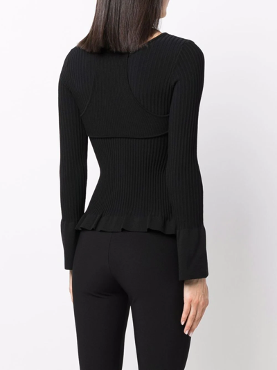 Andreädamo Andreadamo Ribbed-knit Cardigan With Double Layers In Schwarz