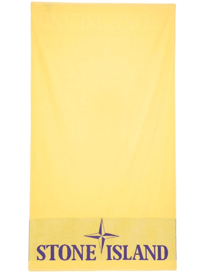 Shop Stone Island Logo Embroidered Bath Towel In Gelb