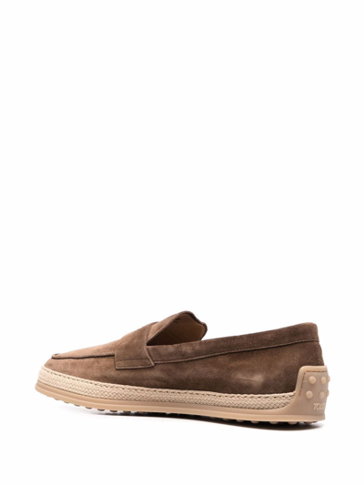 Tod's Woven Trim Penny Loafers In Braun