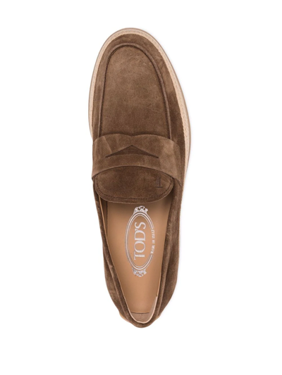 Tod's Woven Trim Penny Loafers In Braun