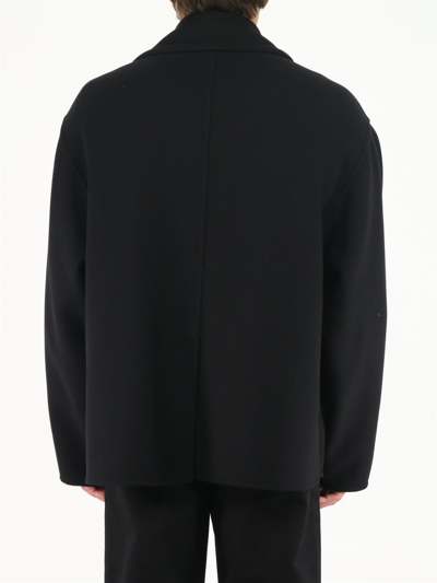 Shop Valentino Double-breasted Peacoat In Black Double Wool