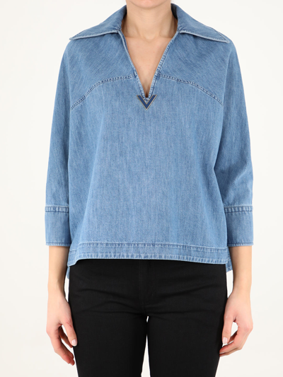 Shop Valentino Light Blue Denim Shirt