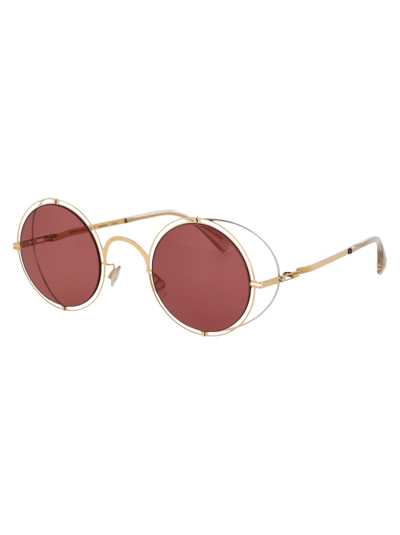 Shop Mykita Sunglasses In 329 Silver/glossygold | Purple Solid