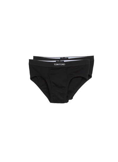 Shop Tom Ford Logo Jacquard Waist Cotton Stretch Briefs Pack Of 2 In Black