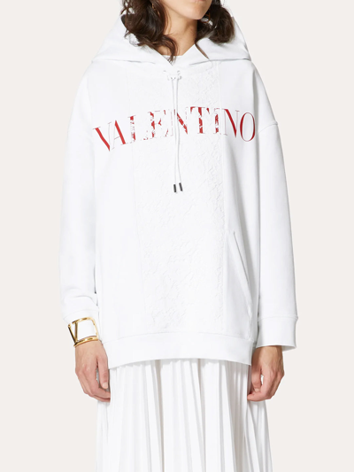 Shop Valentino Sweatshirt In Jersey And Heavy Lace In White