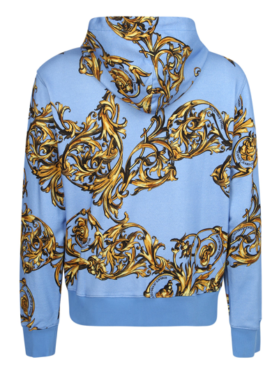 Shop Versace Jeans Couture Baroque Print Zip Hoodie In Blue