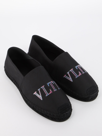 Shop Valentino Vltn Neon Espadrillas In Black