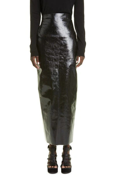 Shop Rick Owens Lacquered Denim Pillar Maxi Skirt In Black