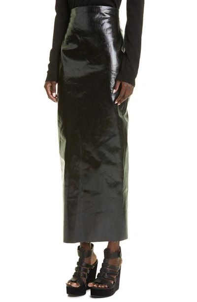 Shop Rick Owens Lacquered Denim Pillar Maxi Skirt In Black