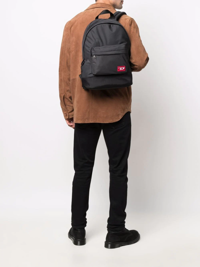 Diesel Logo Patch Zip-up Backpack In Black