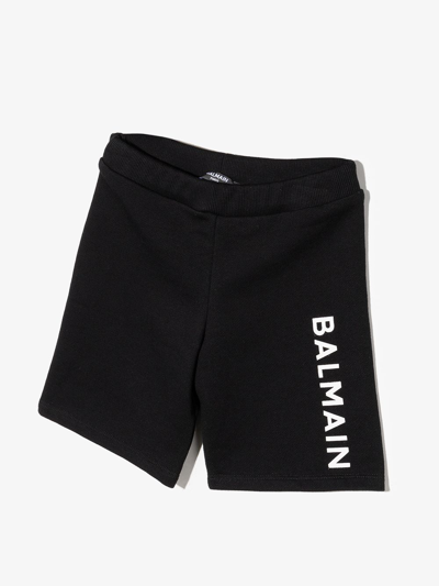Shop Balmain Logo-print Cotton Shorts In Black