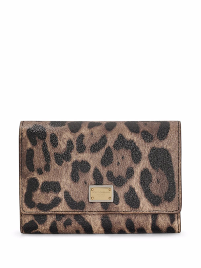 Shop Dolce & Gabbana Crespo Leopard-print Bifold Wallet In Brown