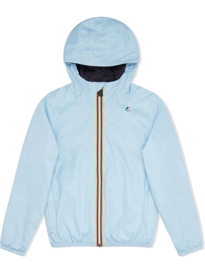 Shop K-way Hooded Zip-front Rain Jacket In Blue