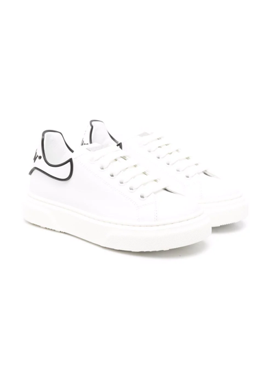 Shop Philipp Plein Junior Contrasting-trim Sneakers In White