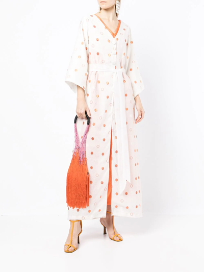 Baruni Polka-dot Pattern Kaftan In White