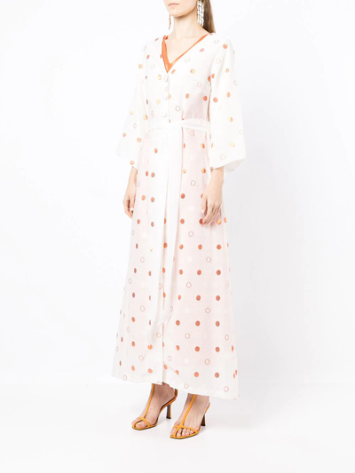 Baruni Polka-dot Pattern Kaftan In White