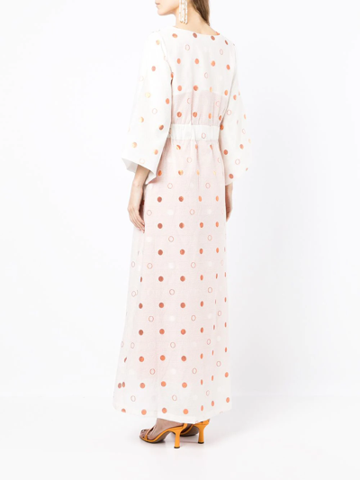 Baruni Polka-dot Pattern Kaftan In White