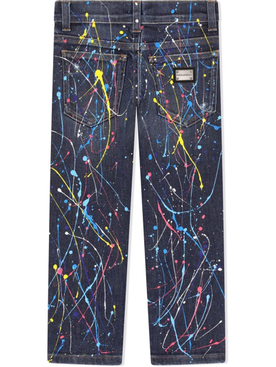 Shop Dolce & Gabbana Stonewashed Paint-splatter Jeans In Blue