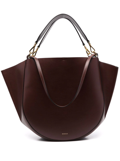 Shop Wandler Mia Leather Tote Bag In Brown