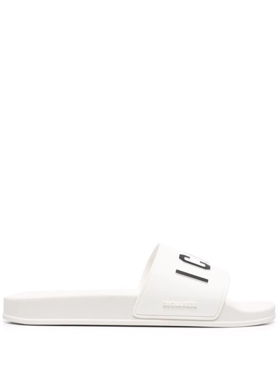 Shop Dsquared2 Logo-print Open-toe Slides In White