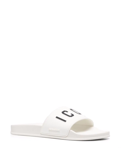 Shop Dsquared2 Logo-print Open-toe Slides In White