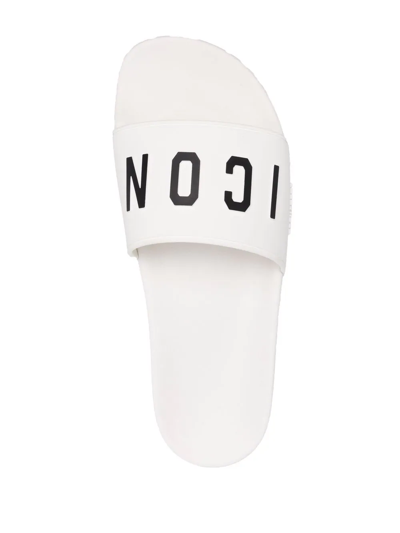 Shop Dsquared2 Logo-print Open-toe Slides In White