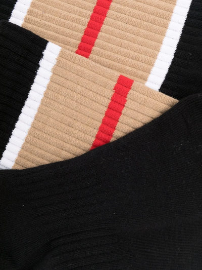 Shop Burberry Icon Stripe Ribbed Socks In Black