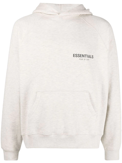 Shop Essentials Logo-print Hoodie In Neutrals