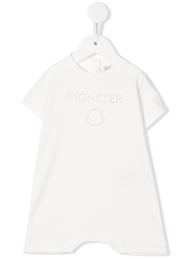 Shop Moncler Embroidered-logo Cotton Shorties In White