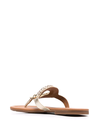 Shop See By Chloé Hana Woven-ring Flipflop Sandals In Gold