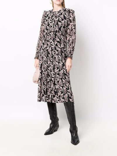 Shop Ba&sh Freja Leaf-print Midi Dress In Black