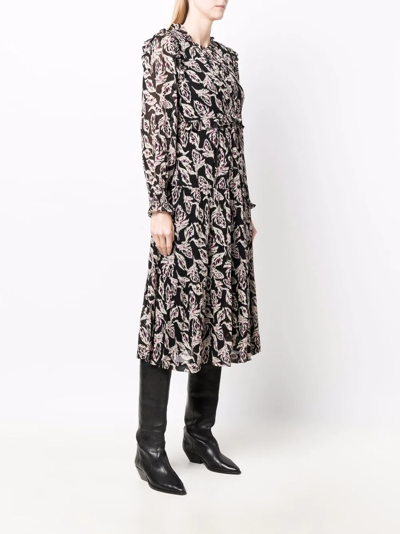 Shop Ba&sh Freja Leaf-print Midi Dress In Black