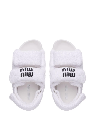 Shop Miu Miu Logo-embroidered Terry-cloth Sandals In White
