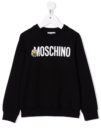 Shop Moschino Minions-motif Cotton Sweatshirt In Black