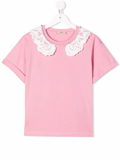 Shop N°21 Crochet-collar T-shirt In Pink