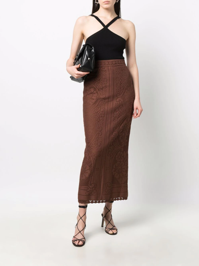 Shop Valentino High-waisted Knitted Skirt In Brown