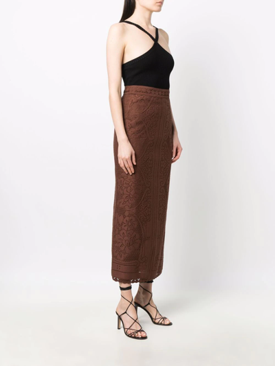 Shop Valentino High-waisted Knitted Skirt In Brown