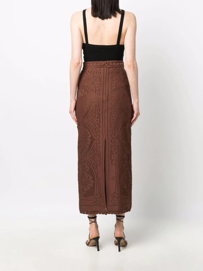 Shop Valentino High-waisted Knitted Skirt In Brown