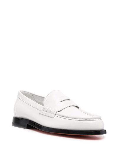 Shop Santoni Penny Leather Loafers In White