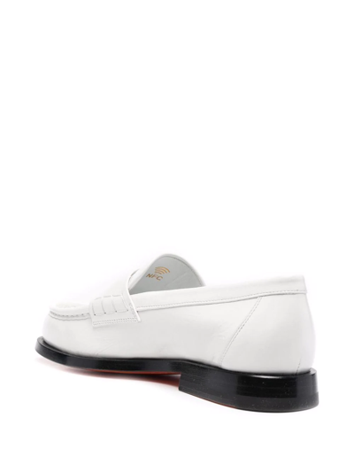 Shop Santoni Penny Leather Loafers In White