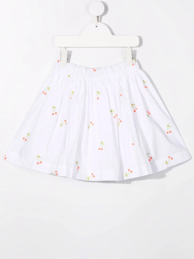 Shop Bonpoint Embroidered-cherry Skater Skirt In White