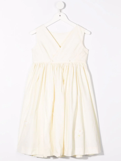 Shop Bonpoint Sleeveless Pleated-skirt Dress In Yellow