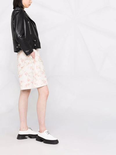 Shop Simone Rocha Smudged Flower-print Cotton Shorts In Neutrals