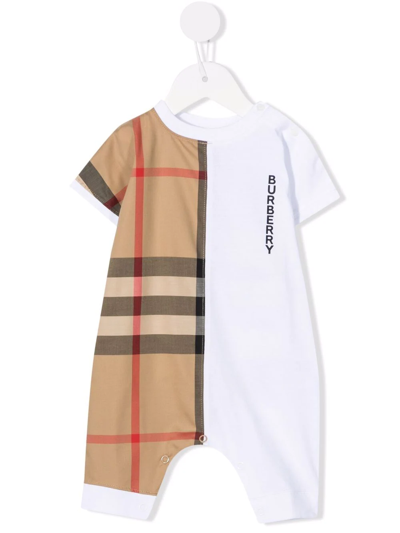 Shop Burberry Vintage Check Panelled Babygrow In White