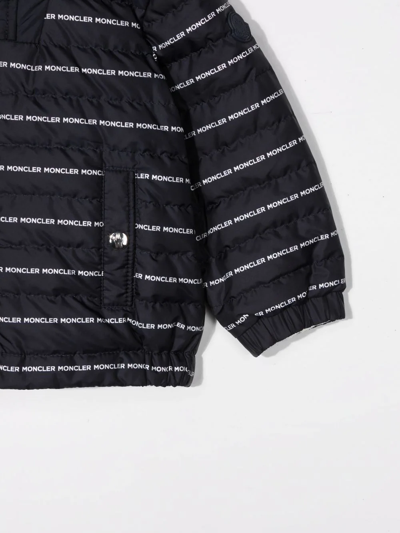 Shop Moncler Logo-print Hooded Quilted Jacket In Blue